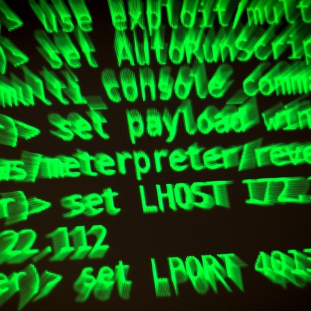 In grün leuchtende Zahlen und Buchstaben auf einem Bildschirm, die digitale Codes symbolisieren.