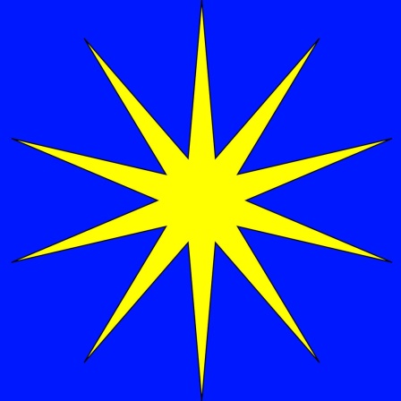 Die Grafik zeigt einen gelben Stern auf einem blauen Rechteck.