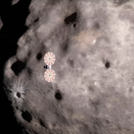 Bild aus einer von der NASA bereitgestellten Videoanimation zeigt die Annäherung der Raumsonde &#034;Lucy&#034; an einen Asteroiden. Die Nasa-Sonde &#034;Lucy&#034; hat ihren ersten Asteroiden besucht.