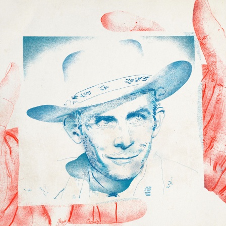 Illustration: Die Hände halten ein Porträt von Hank Williams.