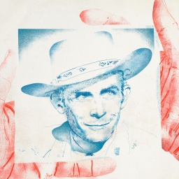 Illustration: Die Hände halten ein Porträt von Hank Williams.