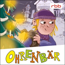 Bunte Zeichnung: ein weihnachtlicher Marktplatz, eine Frau mit fliederfarbener Mütze und Schal, dahinter graue Denkmale (Quelle: rbb/OHRENBÄR/Nikolai Renger)