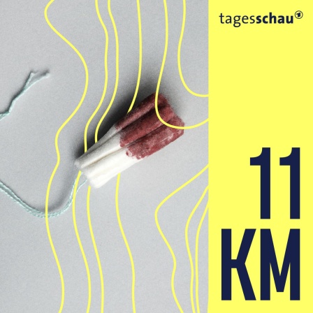 Ein mit Blut vollgesogener Tampon liegt auf einer hellen Oberfläche. 