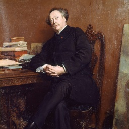 Ölgemälde von 1877 zeigt Alexandre Dumas an seinem Schreibtisch sitzend.