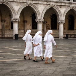 Drei Nonnen spazieren auf der Piazza San Marco