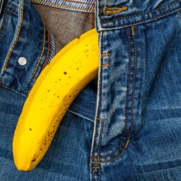 Eine Banane schaut aus einer Hose