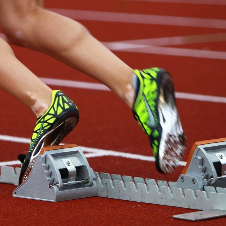 Startblock bei den Leichtathletik-Staatsmeisterschaften in der Leopold Wagner Arena in Klagenfurt, Österreich