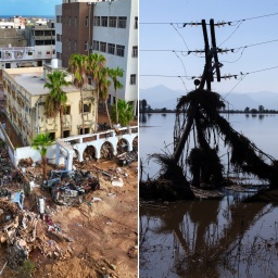 Bilder der Extremwetterkatastrophen in Libyen, Griechenland und Slowenien (Bild: picture alliance / Jamal Alkomaty / Marios Lolos / Luka Dakskobler)