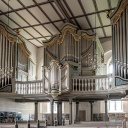 Die Orgel der Kirche Frauenprießnitz bei Jena, erbaut von Vater und Sohn Schenke, Tischlermeister im Ort - Prospekt nach dem Vorbild der Dresdner Frauenkirche 
