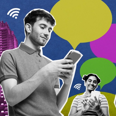 Collage einer Gruppe von Menschen mit Smartphones.
