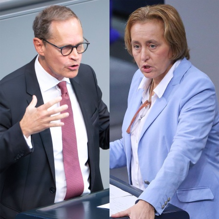 Collage: Michael Müller (SPD) und Beatrix von Storch (AfD)