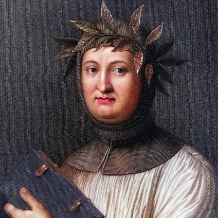 Francesco Petrarca in einer historischen Porträt-Zeichnung, die digital restaurierte wurde.