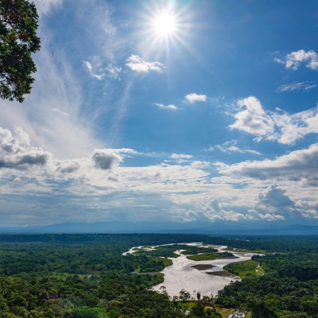 Ausblick vom Mirador Indichuris auf den Rio Pastaza und den Amazonas Regenwald, Provinz Pastaza, Ecuador, Südamerika