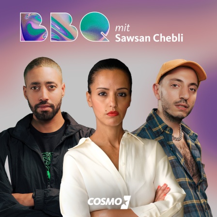 Auf dem montierten Bild sind die beiden Hosts zu sehen. Zuher Jazmati und Dominik Djialeu. Und Gast Sawsan Chebli.