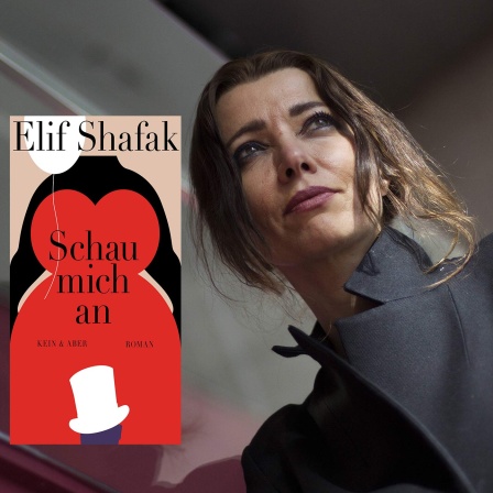 Porträt Elif Shafak + Buchcover: Elif Shafak "Schau mich an" foto: imago + kein & aber verlag