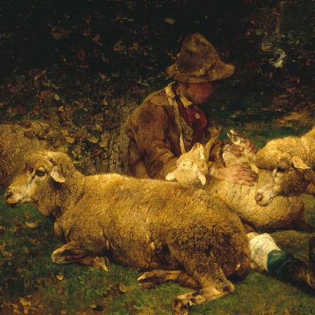 Schafe mit Hirt - Heinrich von Zügel (1882)