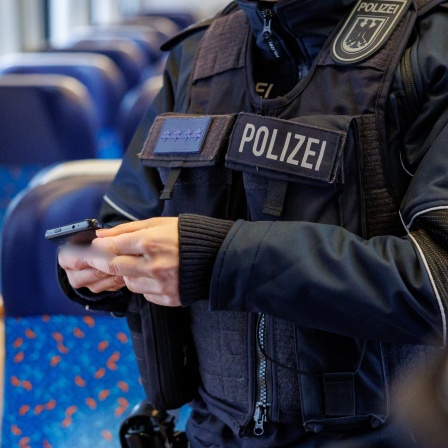 Bundespolizisten kontrollieren die Papiere eines Reisenden im Rahmen einer Einreiseverkehrskontrolle in einem Zug (Archivbild)